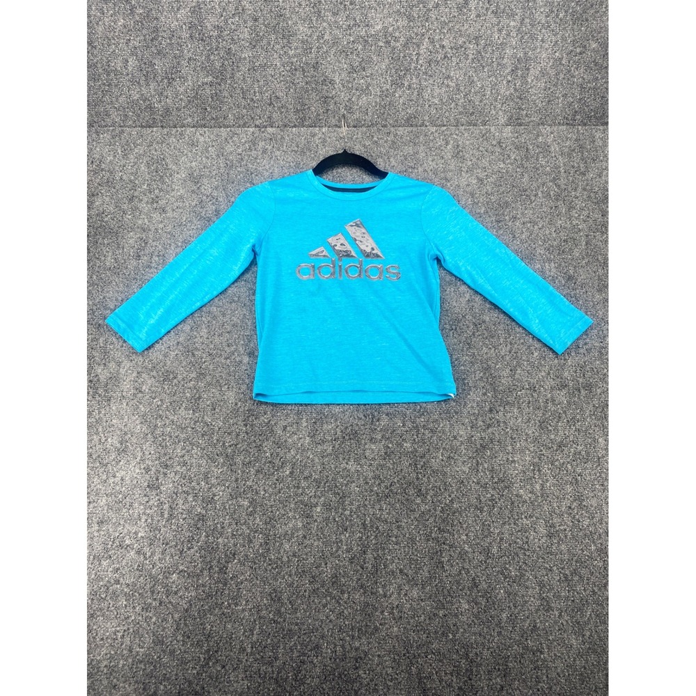 Adidas Long Sleeve Graphic Tee Shirt Boys Size 5 Blue Camo Logo Activewear Top